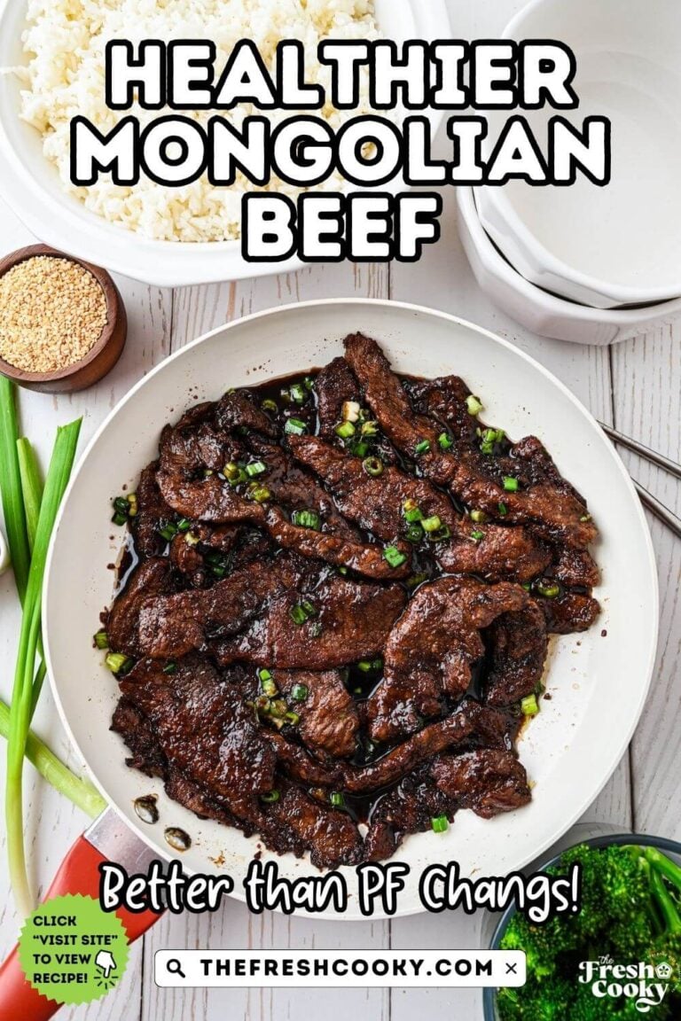 A shallow bowl filled with saucy Mongolian beef for pinning.
