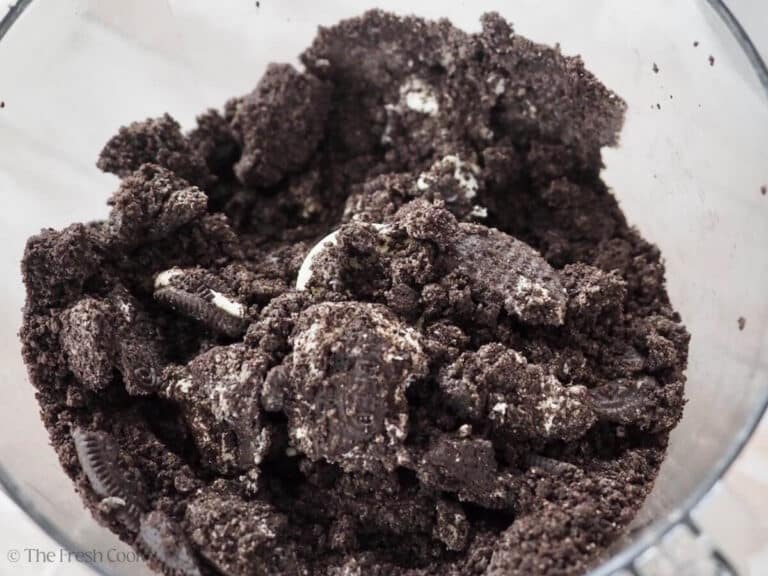 Oreo cookies crushed into food processor.