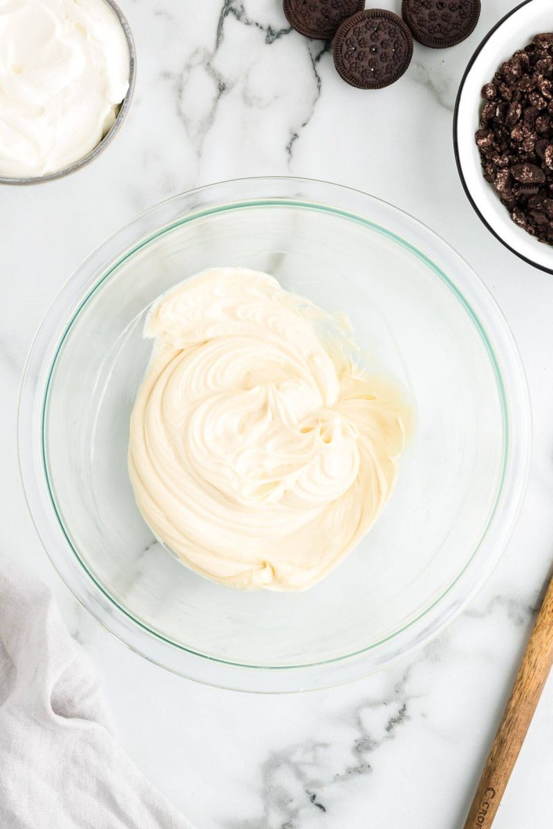 Whip the cream cheese with the powdered sugar until smooth and creamy.