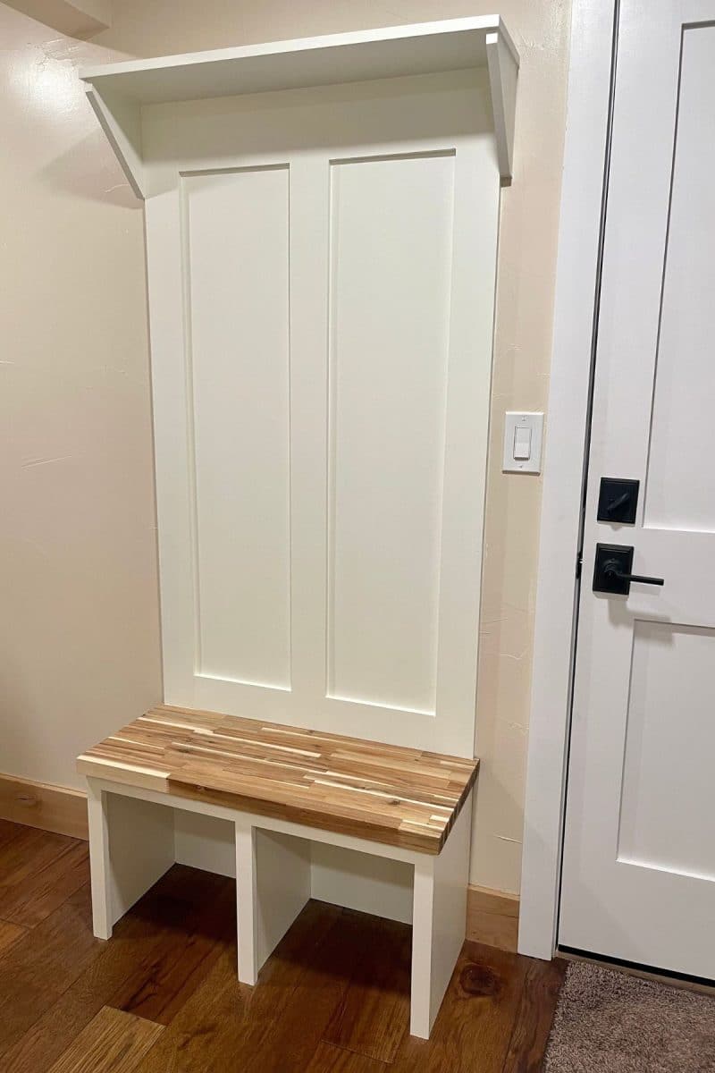 Mud room storage space and bench.