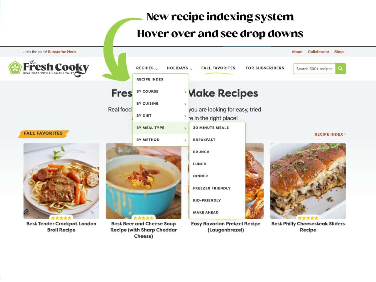 New drop-down recipe index for The Fresh Cooky.