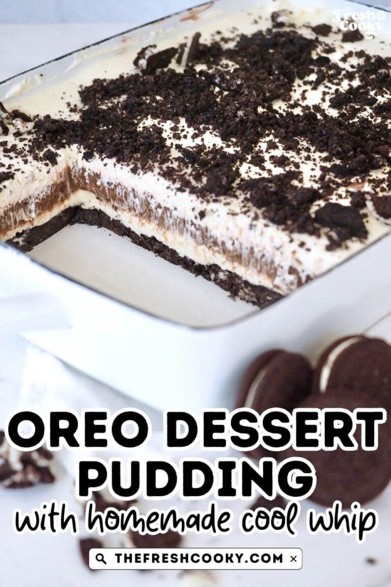 Showing the various layers of the Oreo dessert pudding, for pinning.