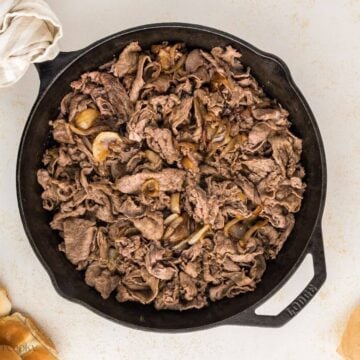 Shaved steak combined with onions and seasonings.