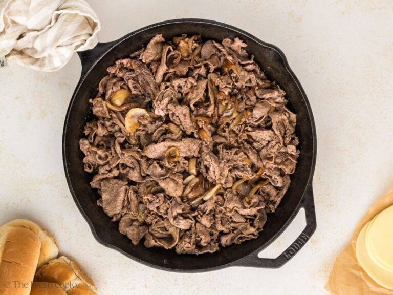 Shaved steak combined with onions and seasonings.