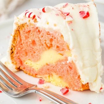 Peppermint Candy Cane Cake with Peppermint Cream Cheese Frosting
