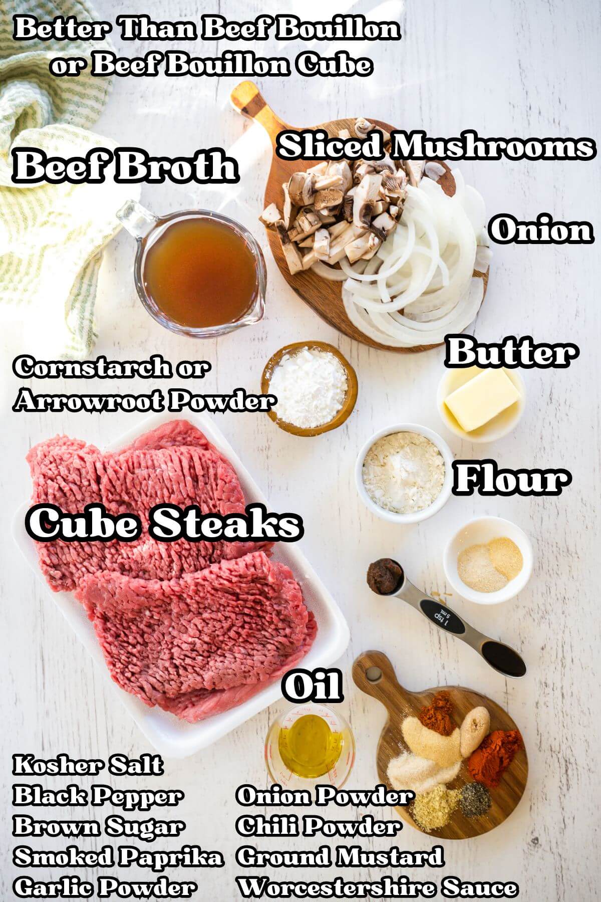 Slow Cooker Cube Steak Recipe labeled ingredients.