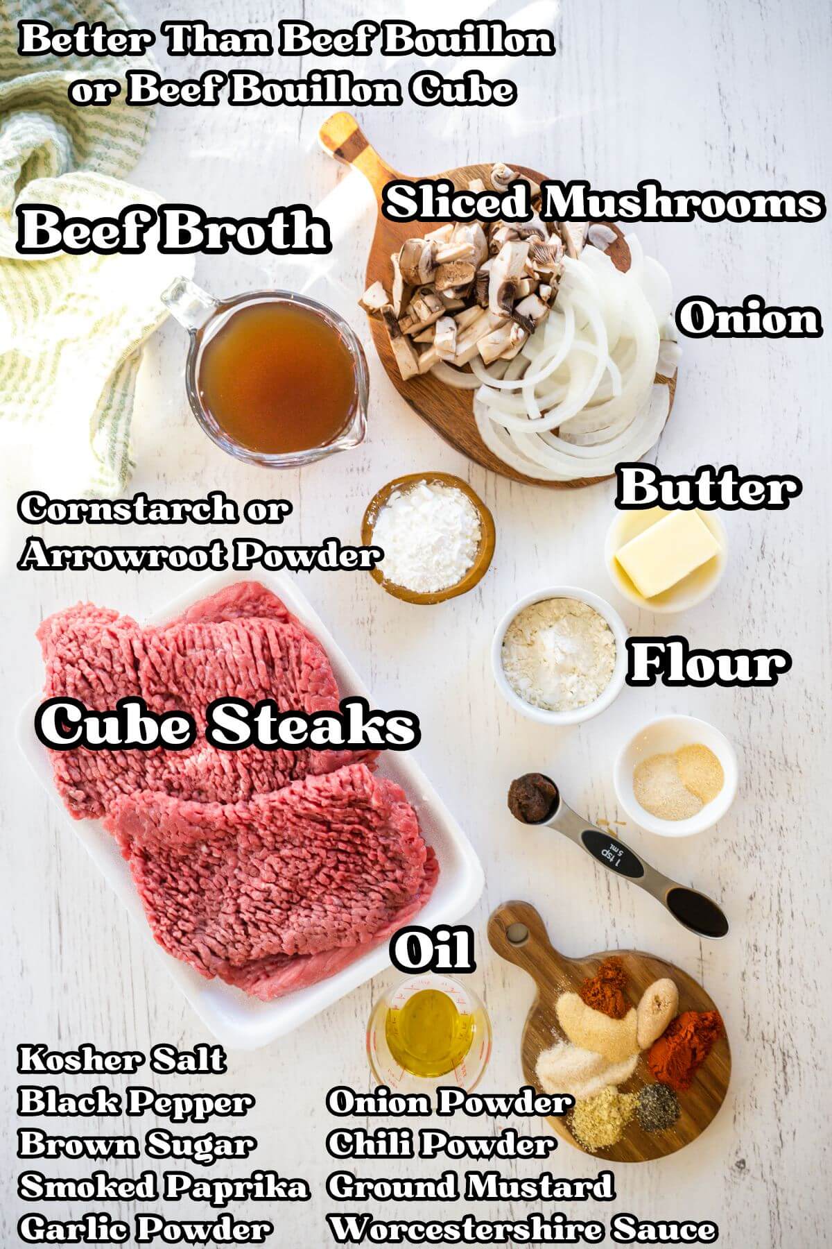 Slow Cooker Cube Steak Recipe labeled ingredients.