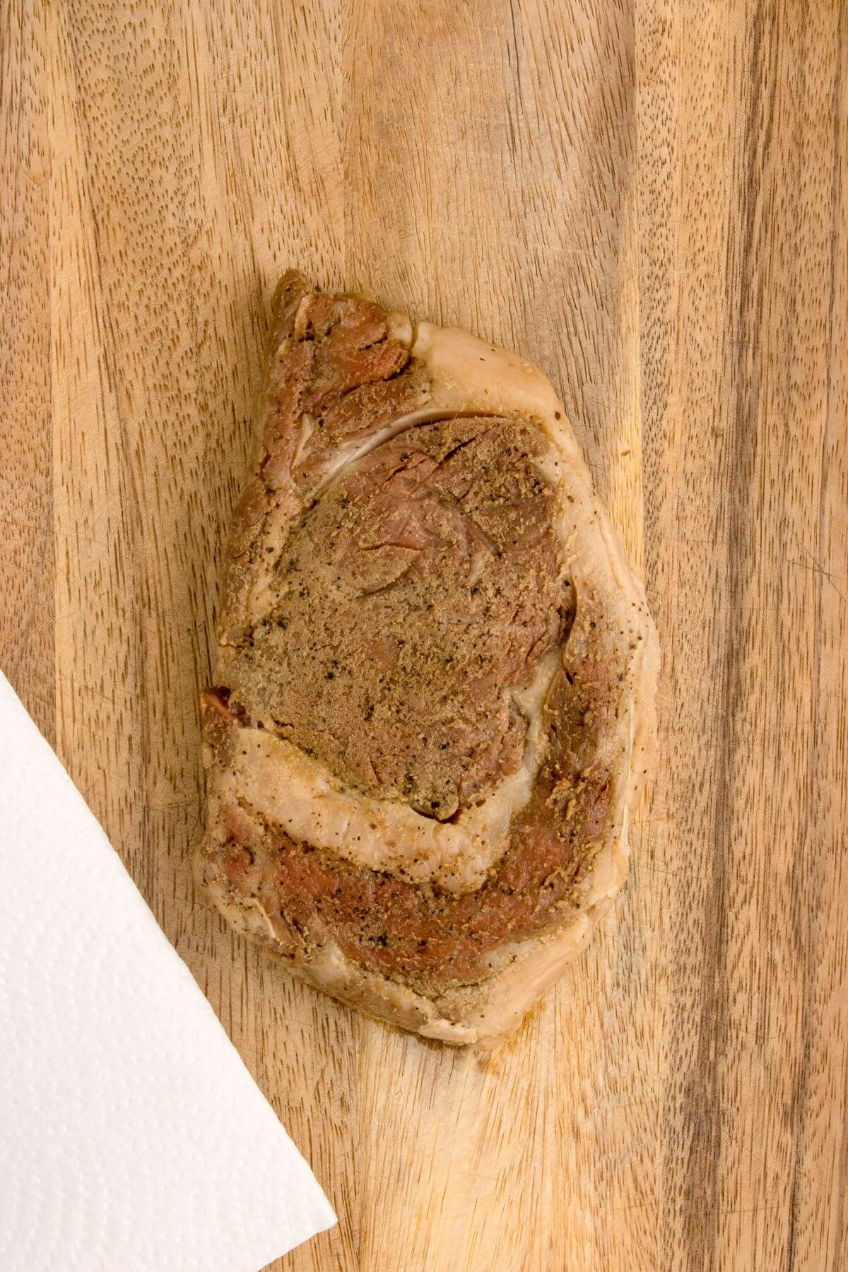 Sous Vide cooked steak next to paper towel.