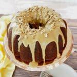 Banana bread bundt cake with brown butter glaze on top.