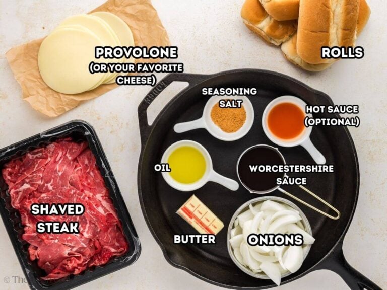 Philly cheesesteaks labeled ingredients.