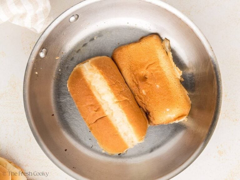 Toasting buns in a pan. 