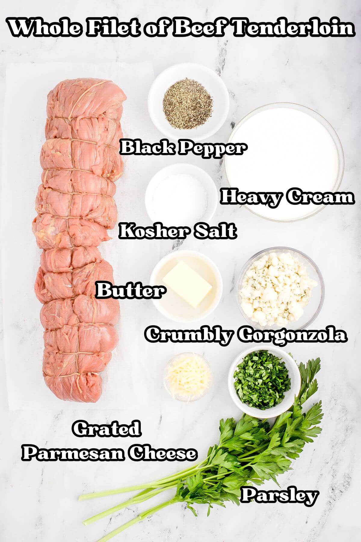 Beef Tenderloin recipe labeled ingredients.
