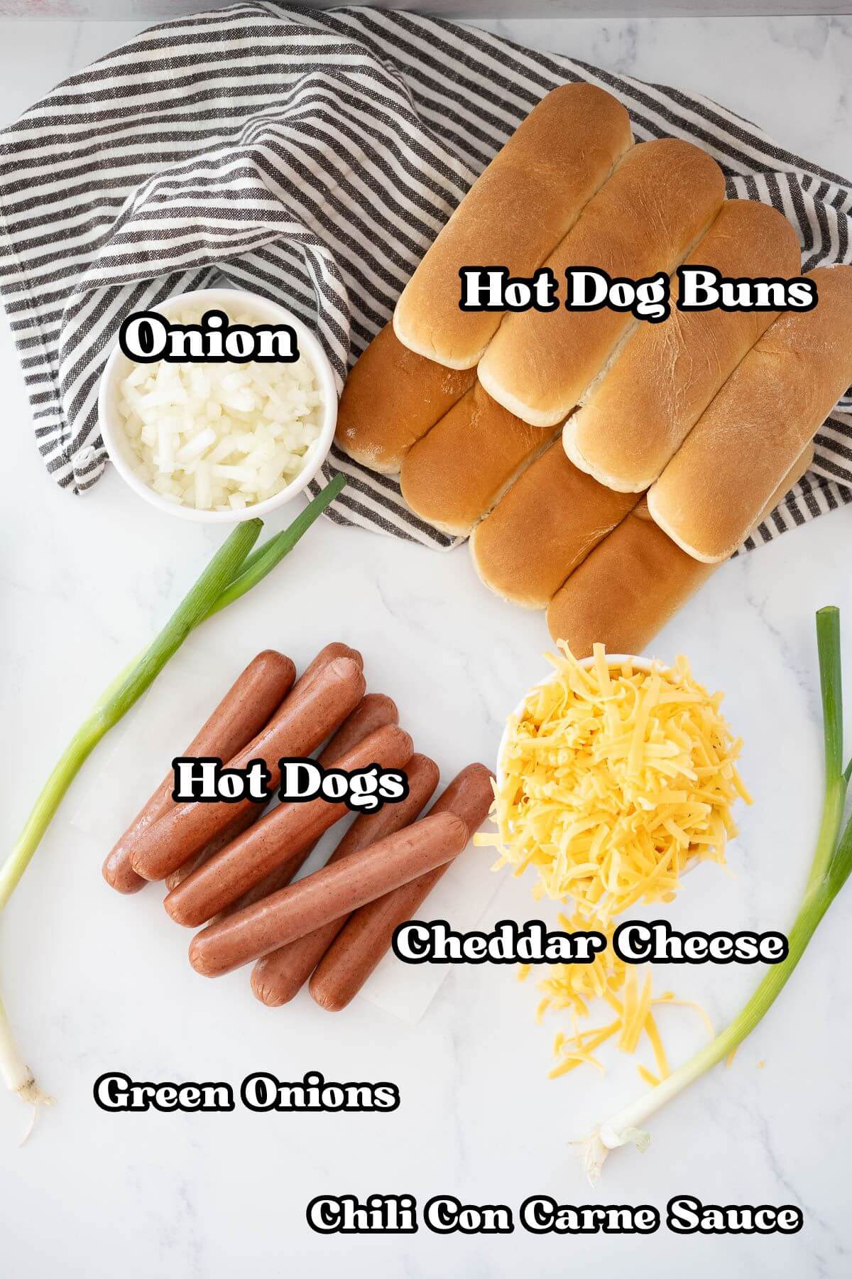 Chili Cheese Dog Bake recipe labeled ingredients second group.