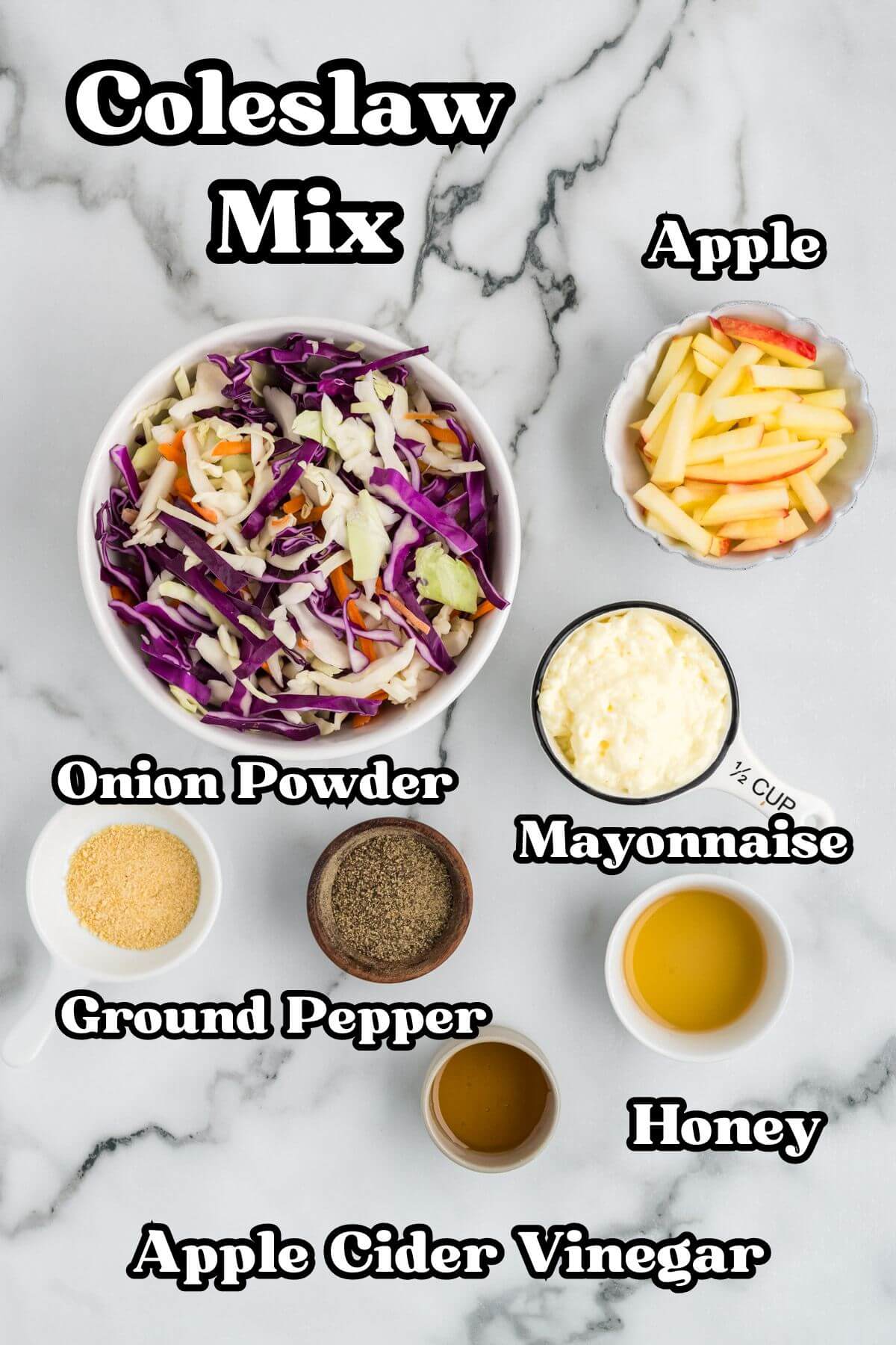 Creamy Apple Coleslaw Recipe Labeled Ingredients.