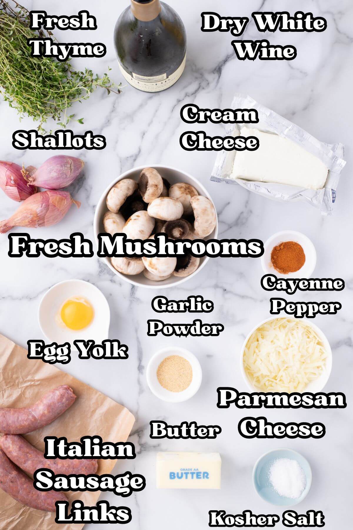 Stuffed Mushrooms recipe labeled ingredients