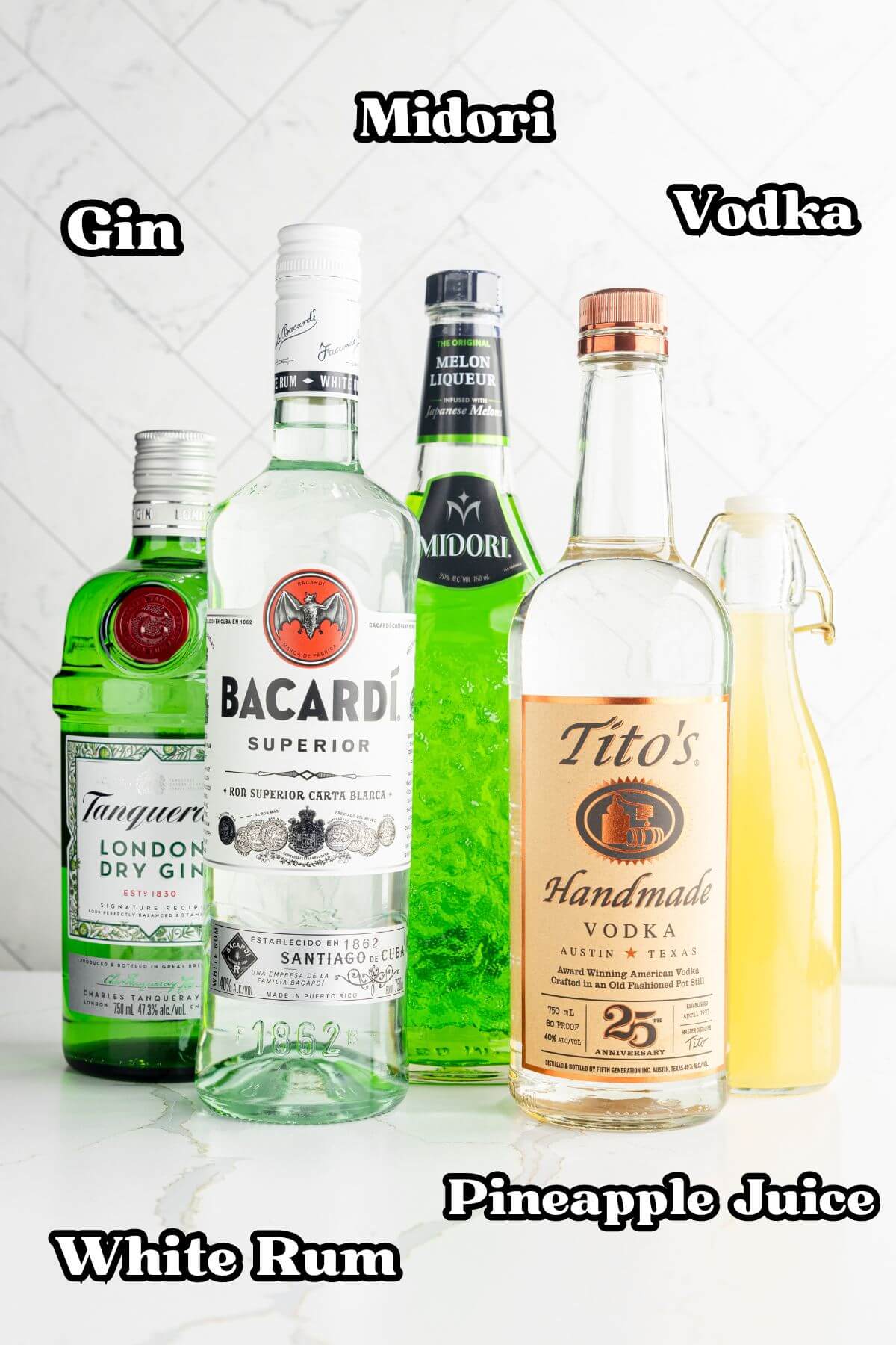 Hand Grenade Drink recipe labeled ingredients.