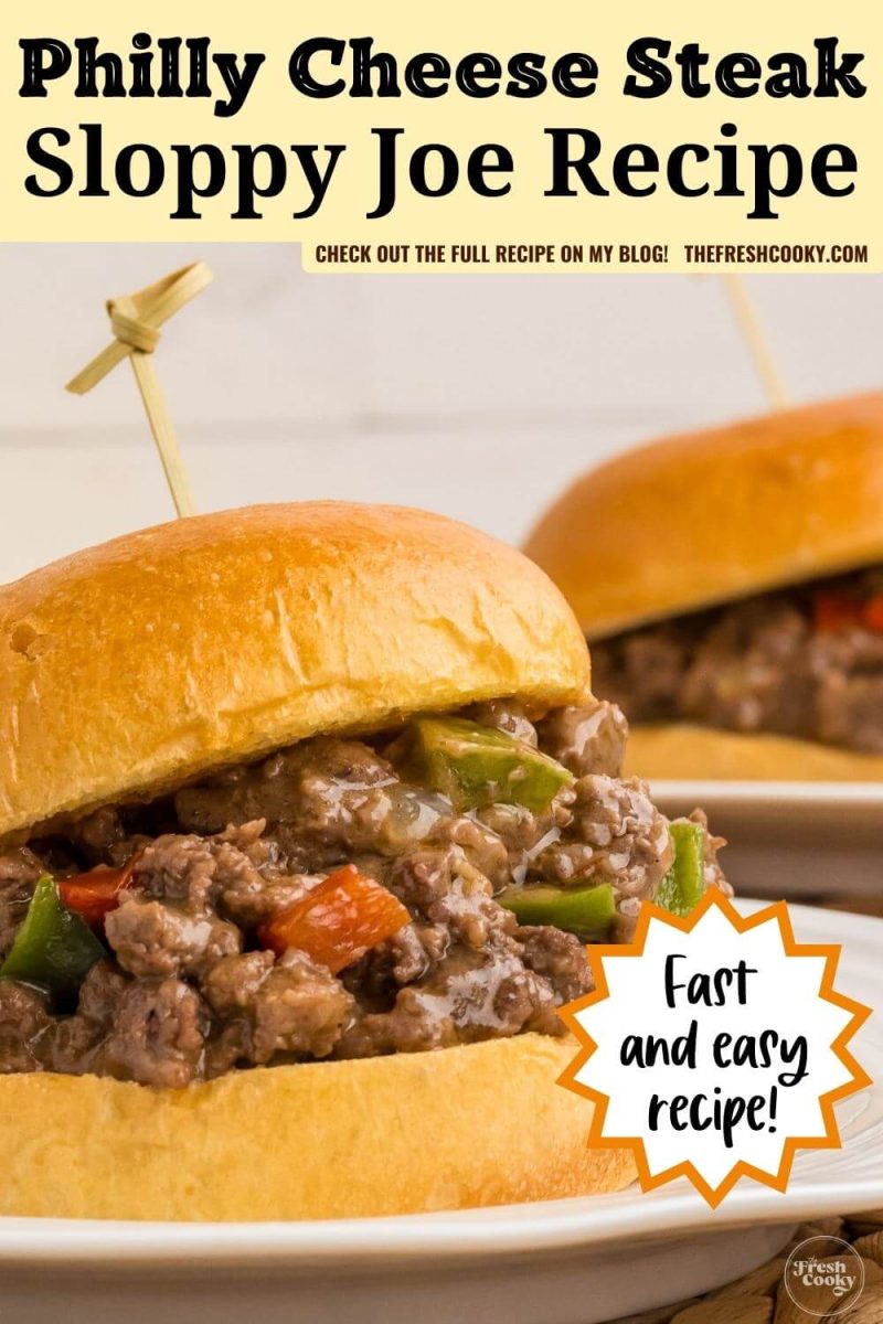 Two Philly cheesesteak ground beef sloppy joes, to pin.