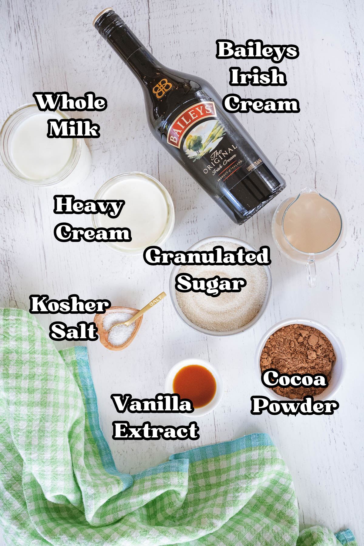 Baileys Ice Cream Recipe labeled ingredients.