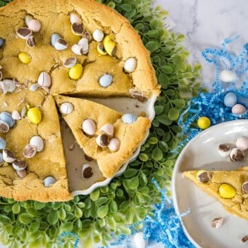 Easter Sugar Cookie Cake with two pieces removed.