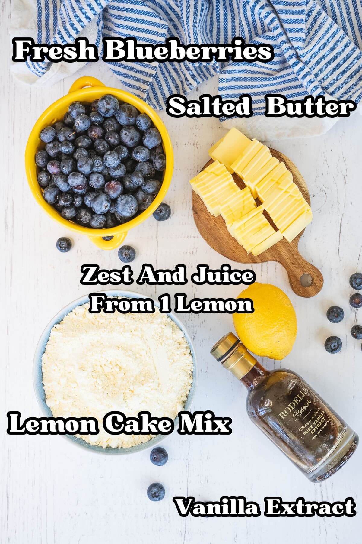 Lemon Blueberry Dump Cake labeled ingredients