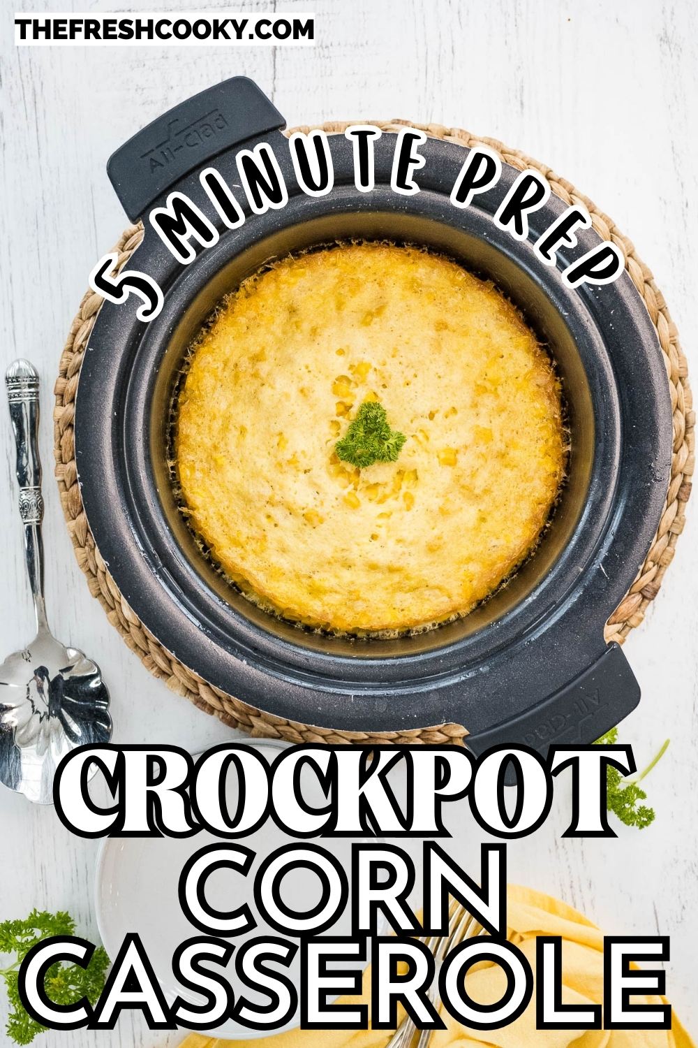 Corn casserole in crockpot to pin.