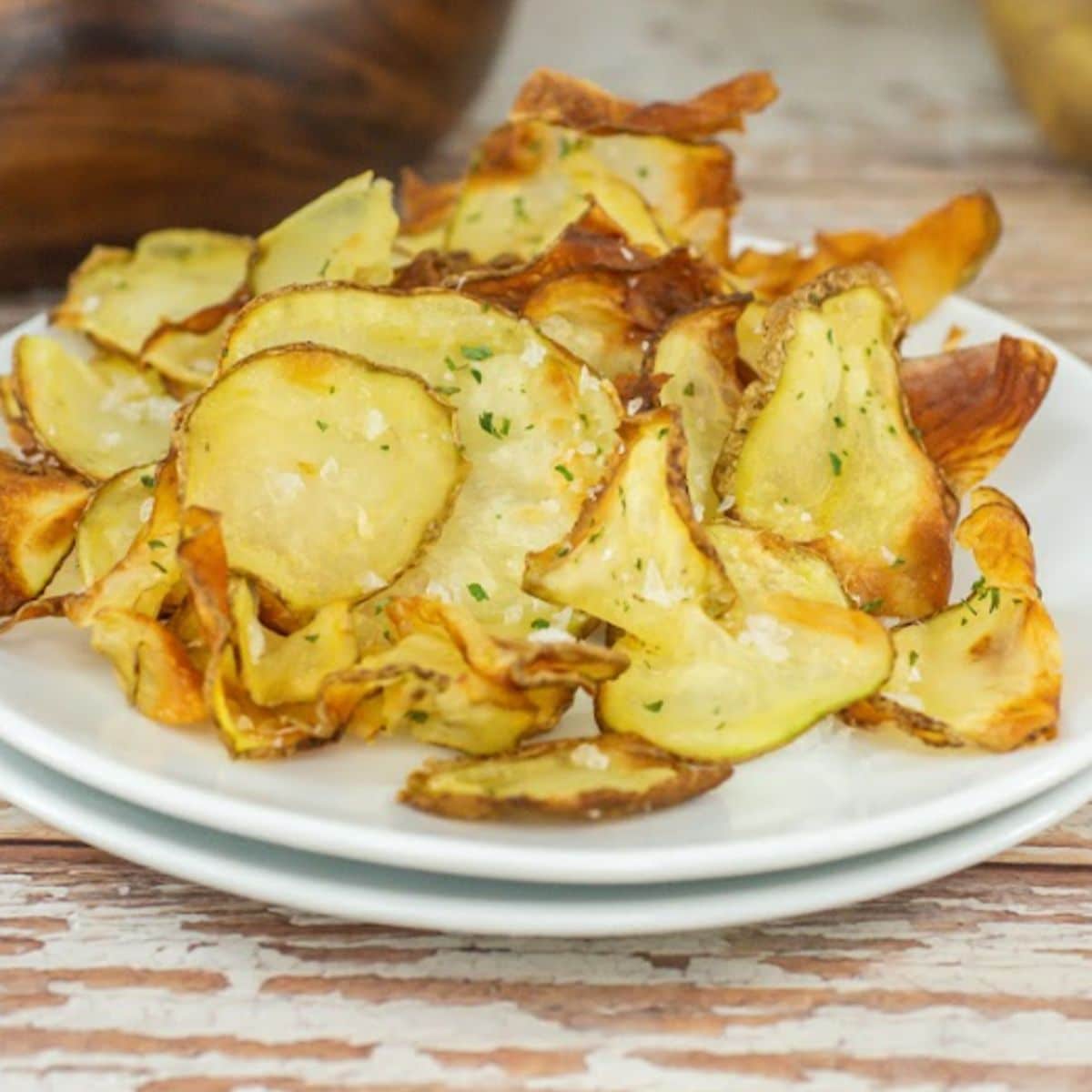 Crispy potato chips made in air fryer. 