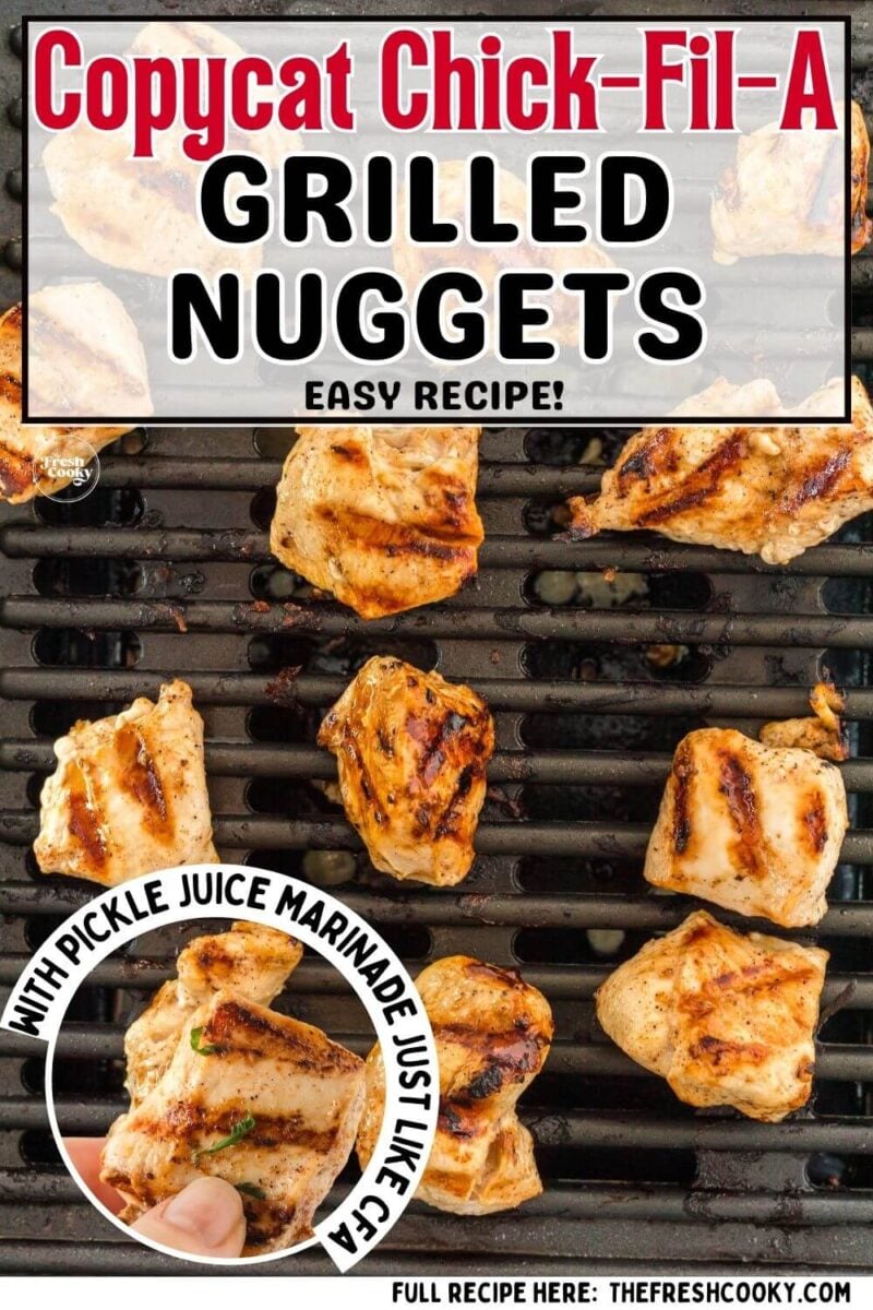 Chicken nuggets are on a grill, this is for pinning.