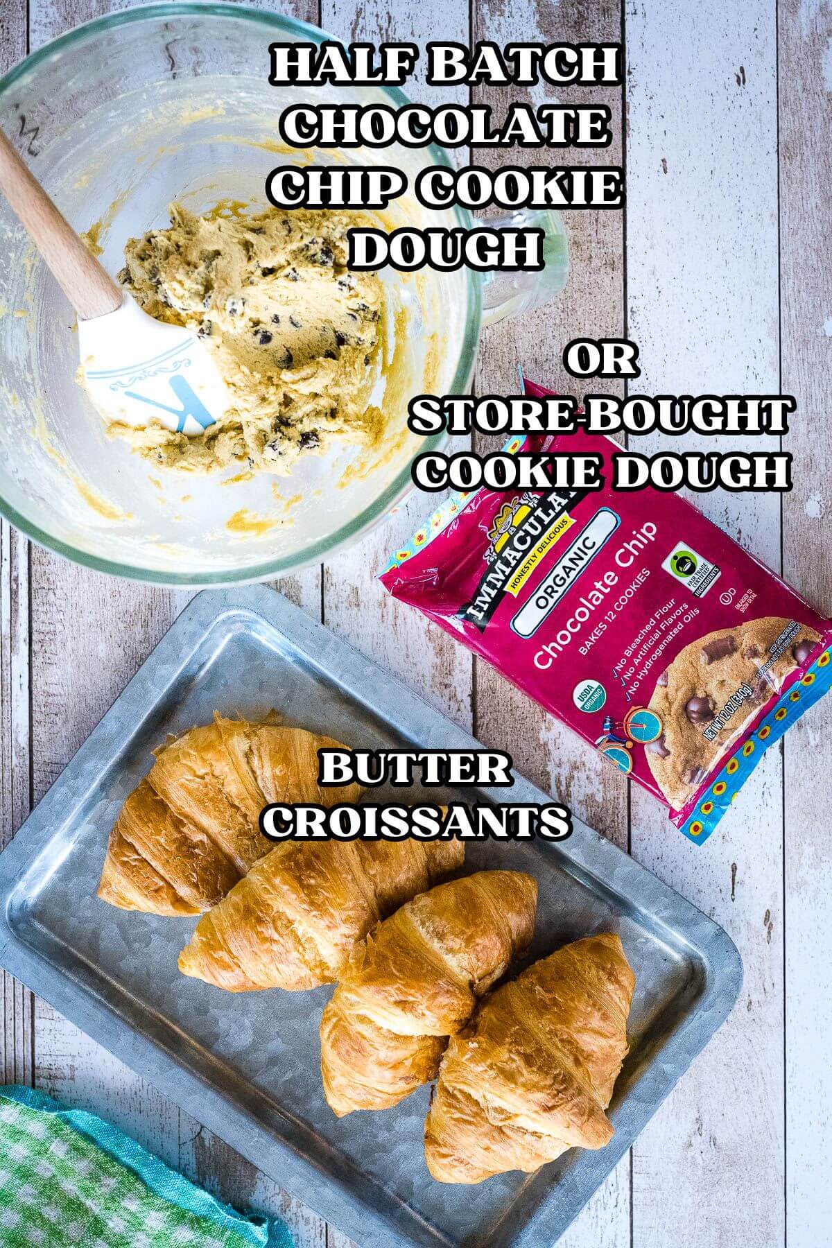 Labeled ingredients for Le Crookies, Cookie Croissants.
