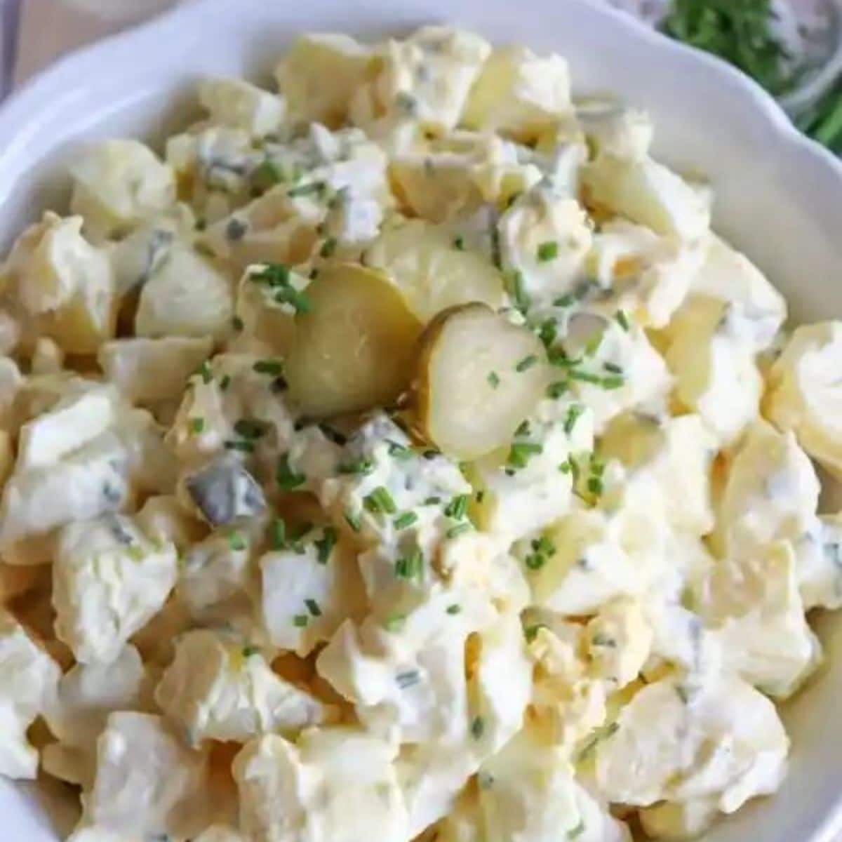 Easy Potato salad with dill pickles.