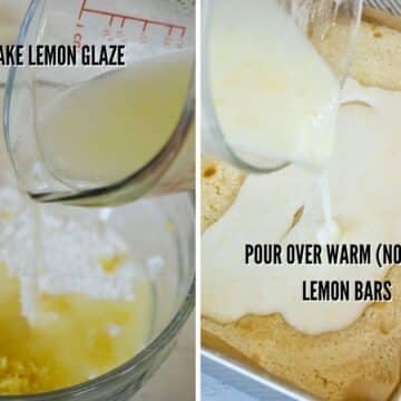 Making the lemon glaze and pouring it over the crust.
