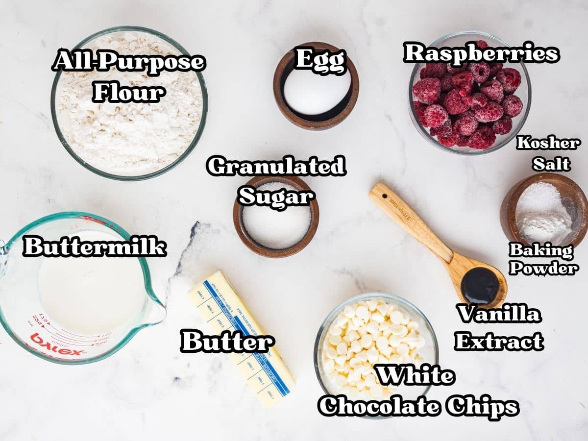 White Chocolate Raspberry Scones labeled ingredients.