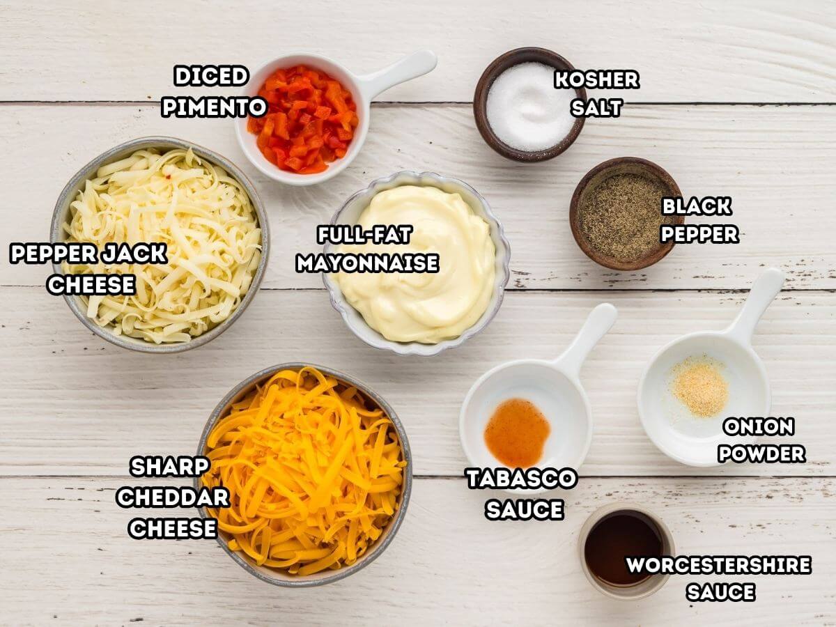 Ingredients needed to make Chicken Salad Chick pimento cheese.