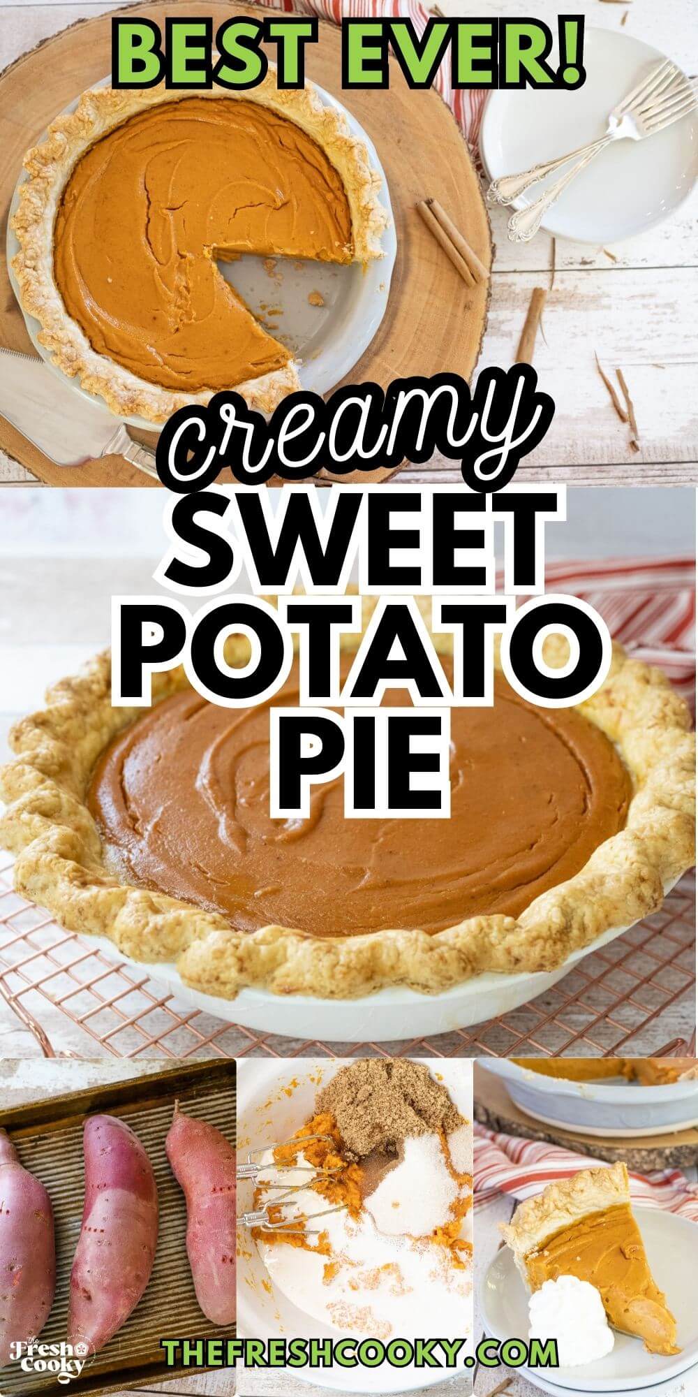 Sweet potato pie on a cooling rack, to pin. 