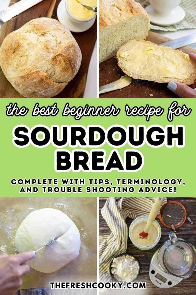 Process of making beginner sourdough bread for pinning.