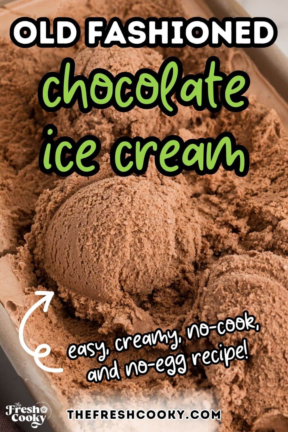 Chocolate Ice Cream scooped and shown in pan to pin. 