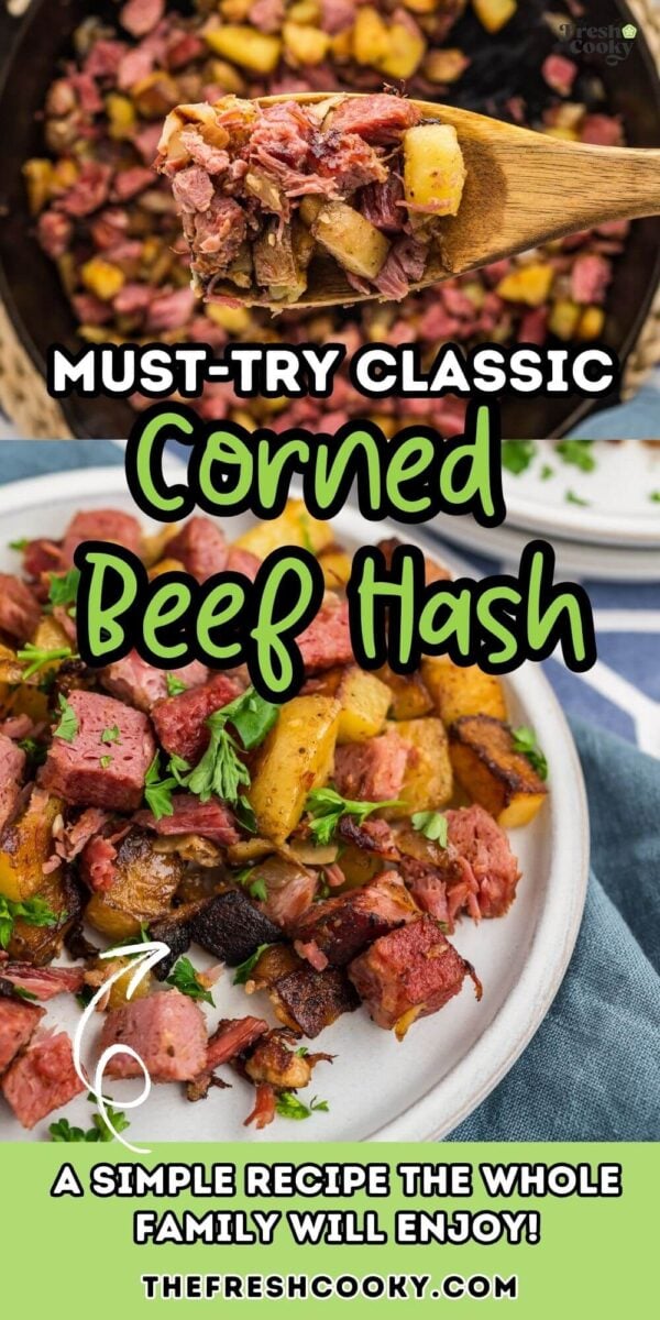 Corned beef hash on a plate, to pin.