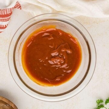Meatloaf glaze in a small glass bowl.