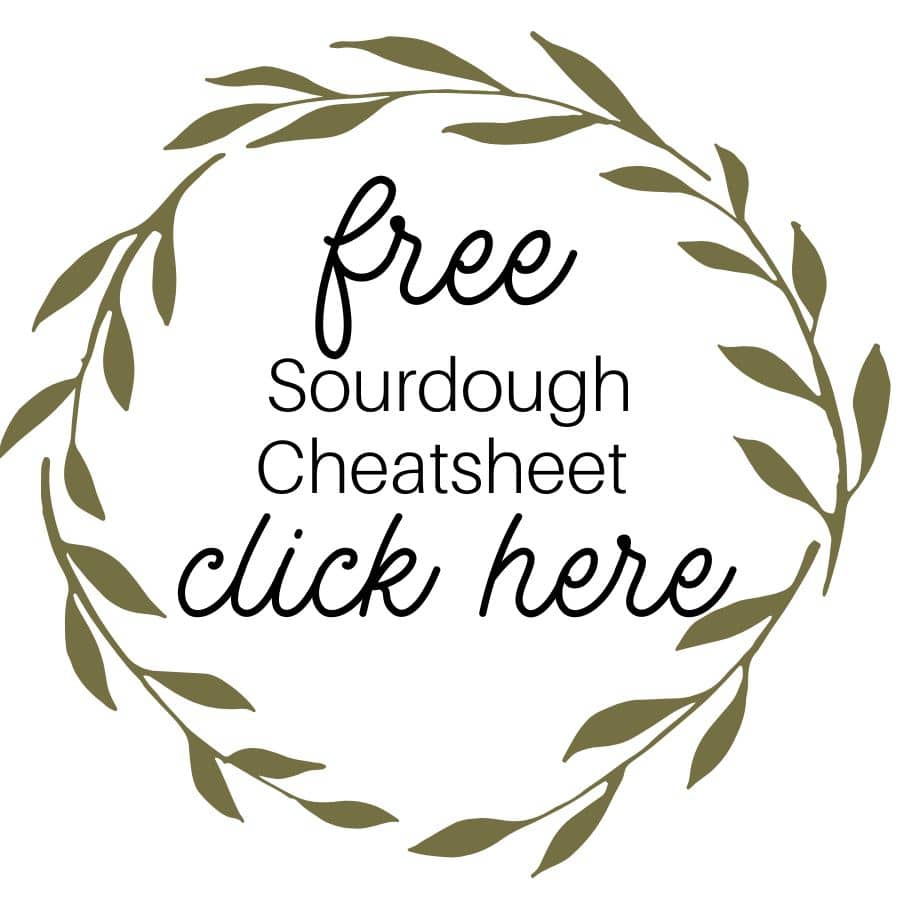 Button to click for free sourdough starter and baking cheatsheet.