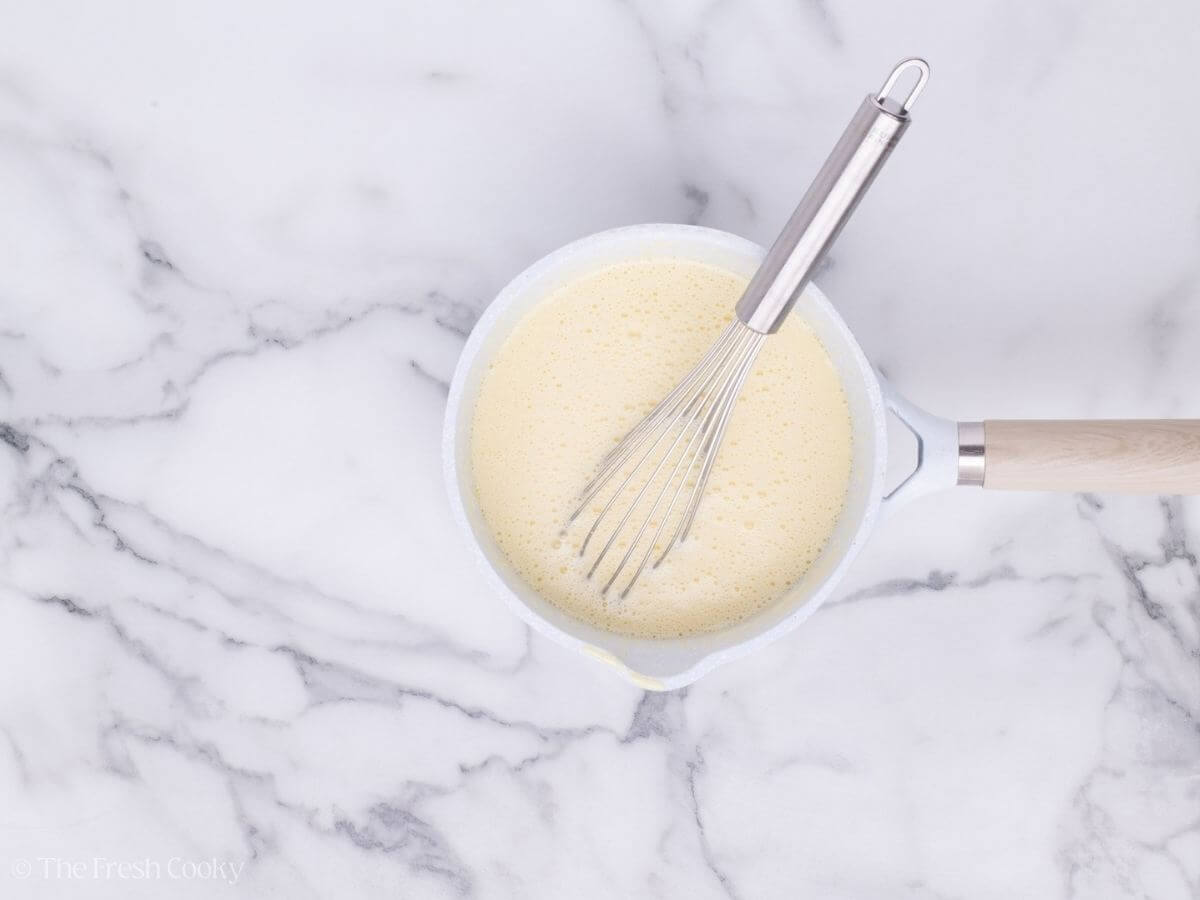 Custard mixture after warmed up in the sauce pan.