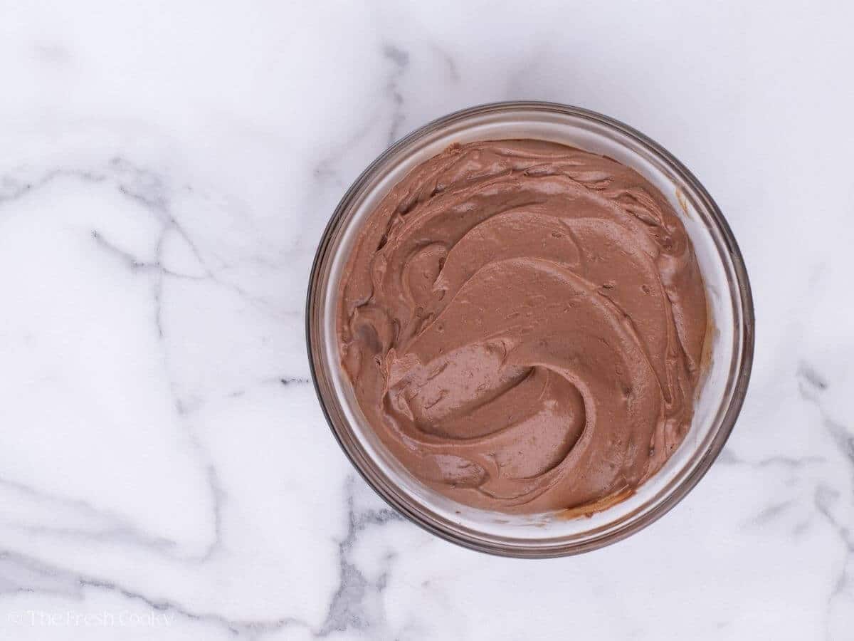 Chocolate ganache in a bowl after it is done.