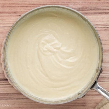 Combination of butter and flour cooked in a saucepan to make a roux.