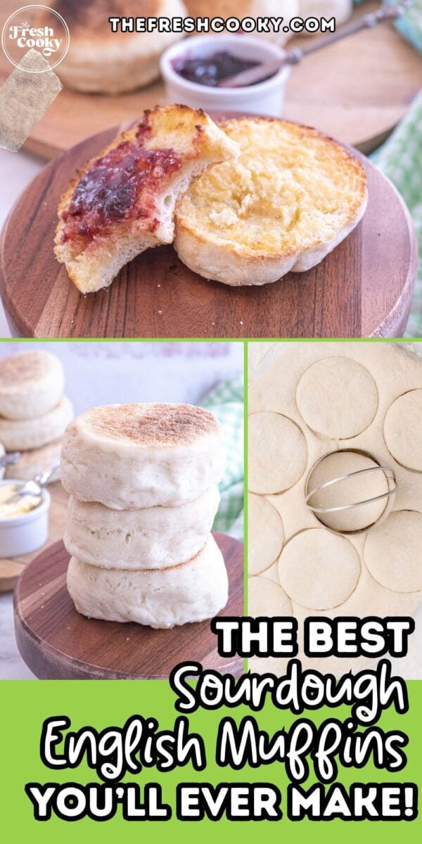 Stages of making the sourdough discard, English muffins for pinning.