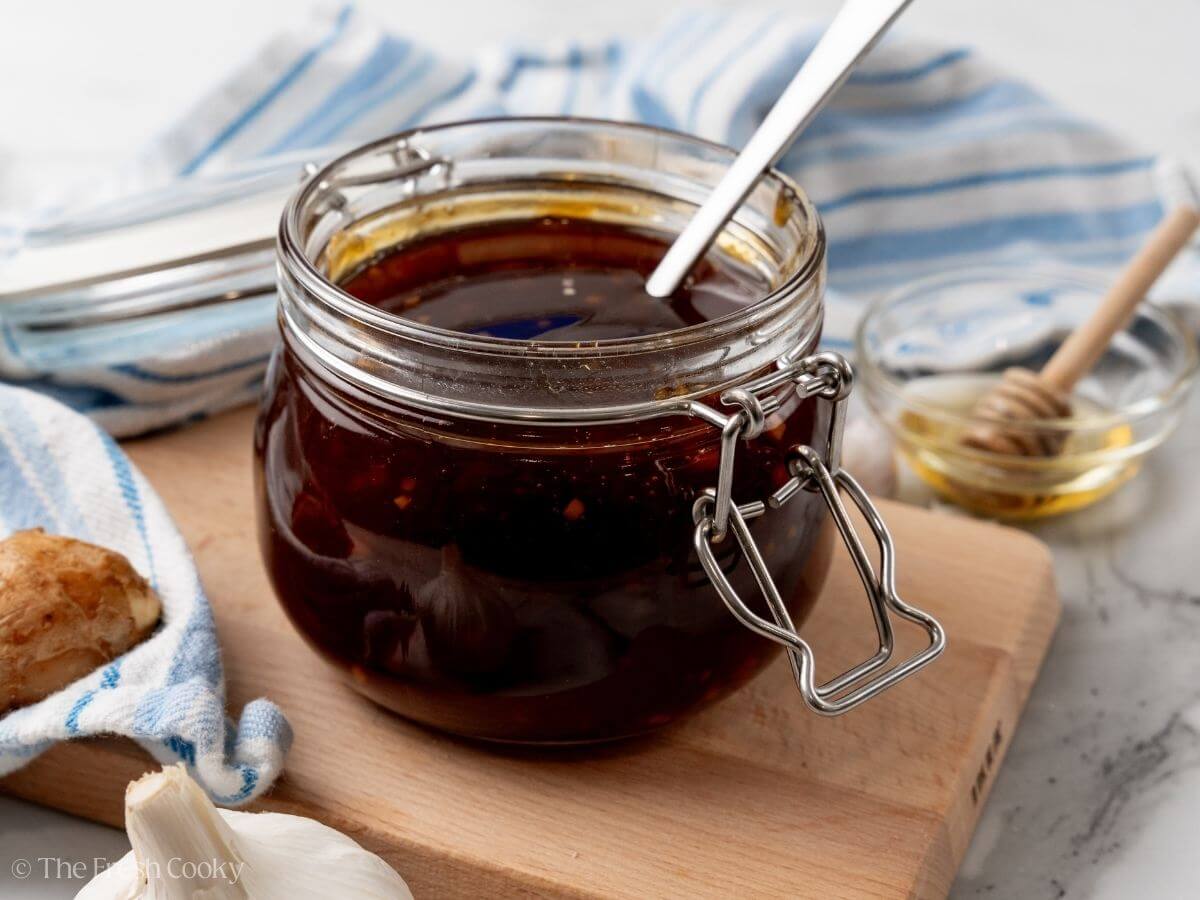 Homemade honey teriyaki sauce.
