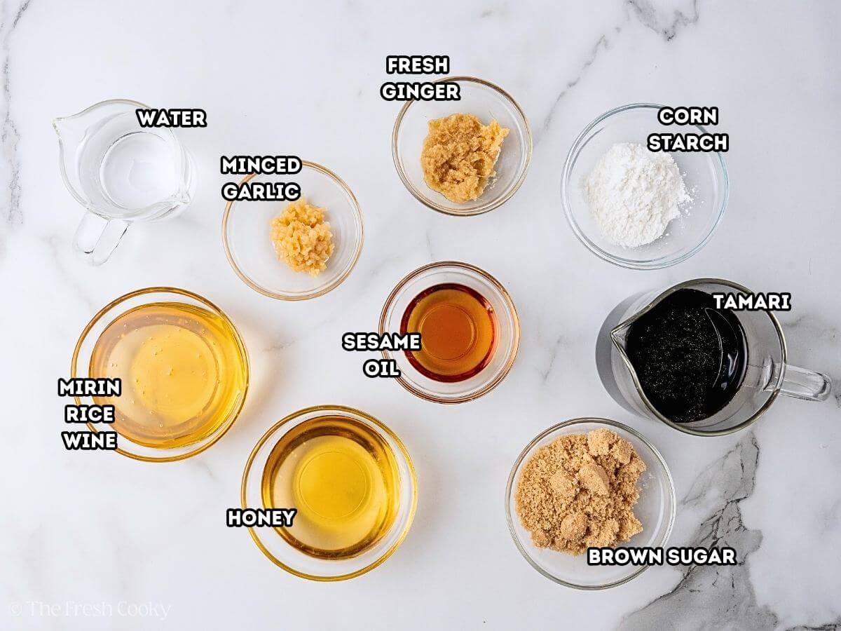 Teriyaki sauce labeled ingredients. 