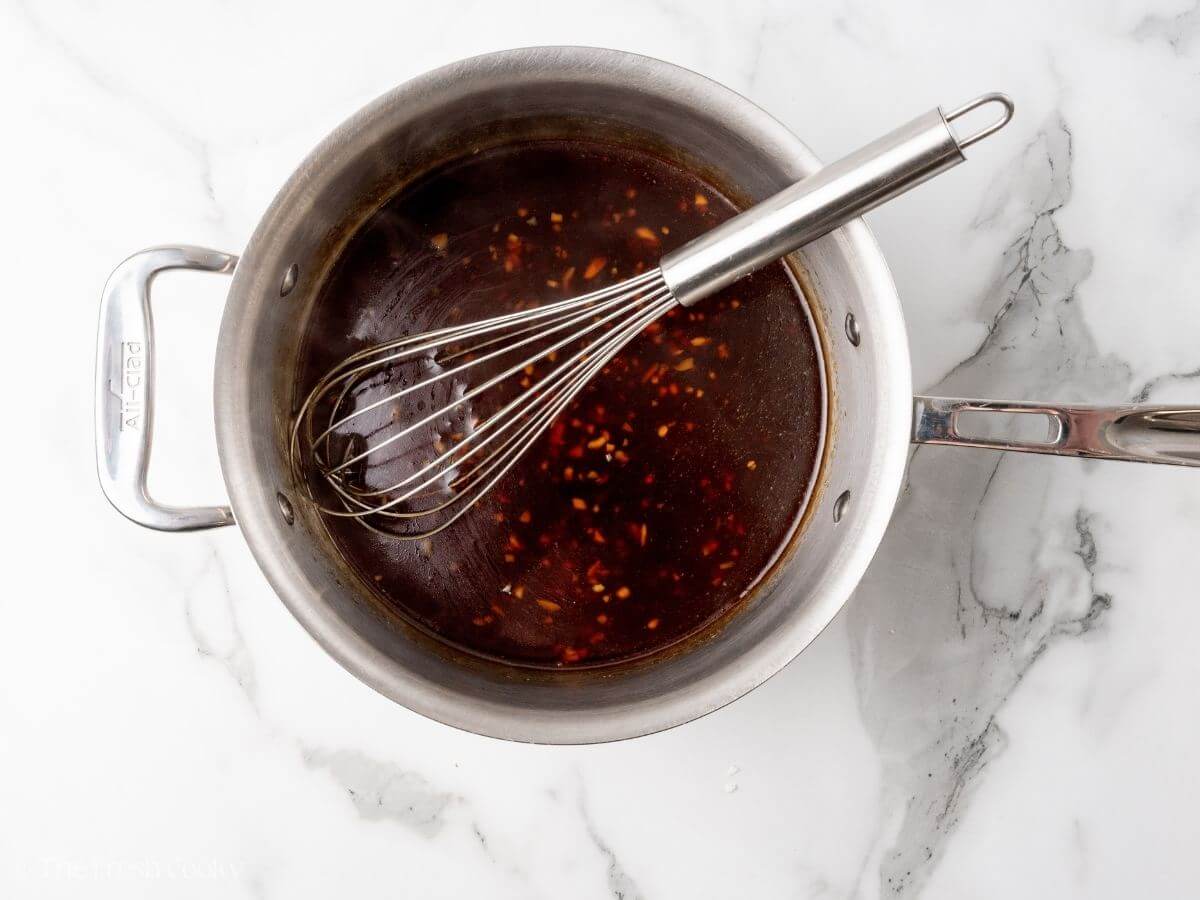 Whisk until the teriyaki is thickened and glossy.