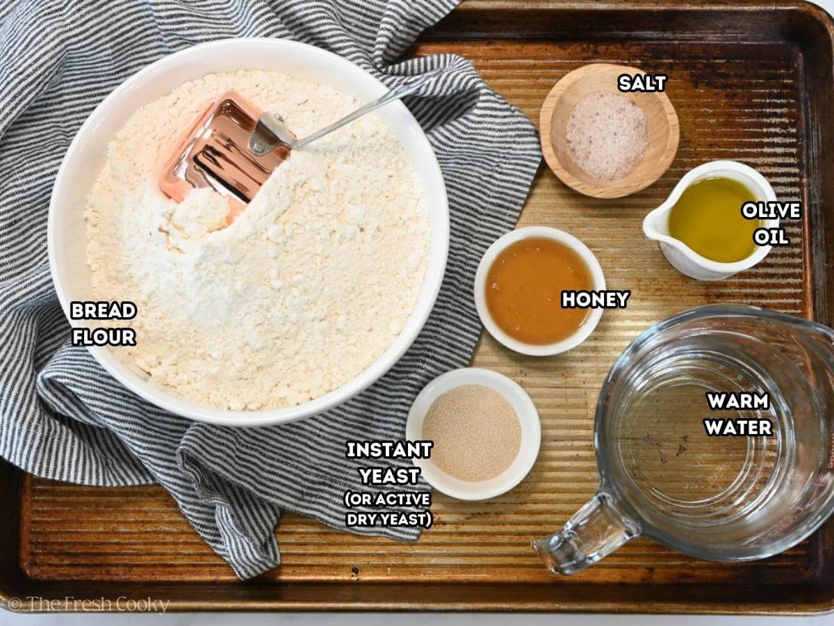 Ingredients needed to make the French bread recipe.