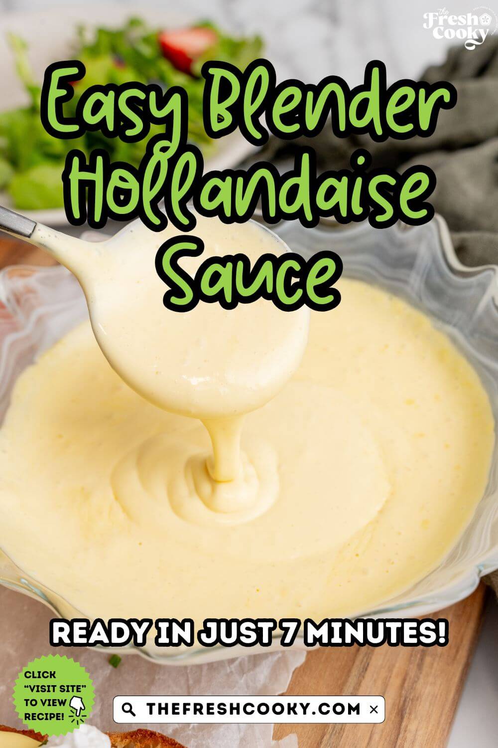 Smooth, pale yellow hollandaise sauce, for pinning. 