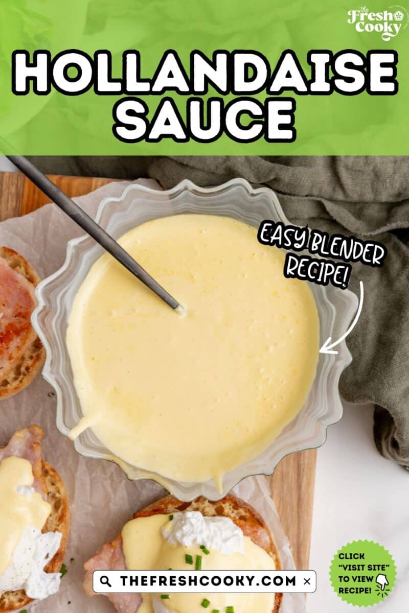 Creamy, pale yellow hollandaise sauce to pin.