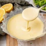 Creamy hollandaise sauce in a bowl.