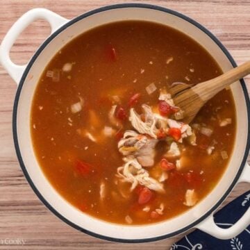 Add chicken broth, chiles, chicken and tomatoes to soup.